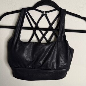 Buff Bunny Collection Women's Medium Snakeskin Print‎ Black Sports Bra Gym Yoga